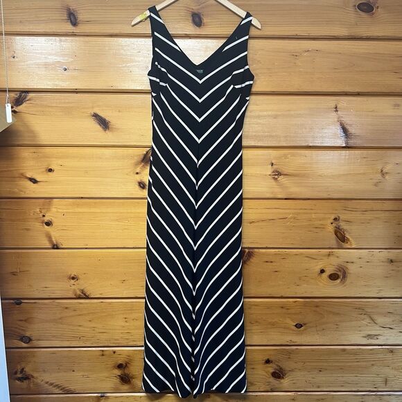 Ralph Lauren Black & White Lined Maxi Stretchy Jersey Striped Sleeveless Dress 6 - Picture 1 of 4